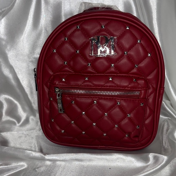 Badgley Mischka Handbags - Badgley Mischka Red Quilted Backpack with Silver Studs